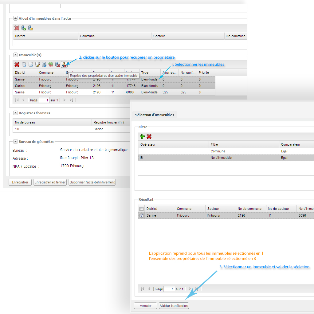 aper�u des �crans de reprise du propri�taire